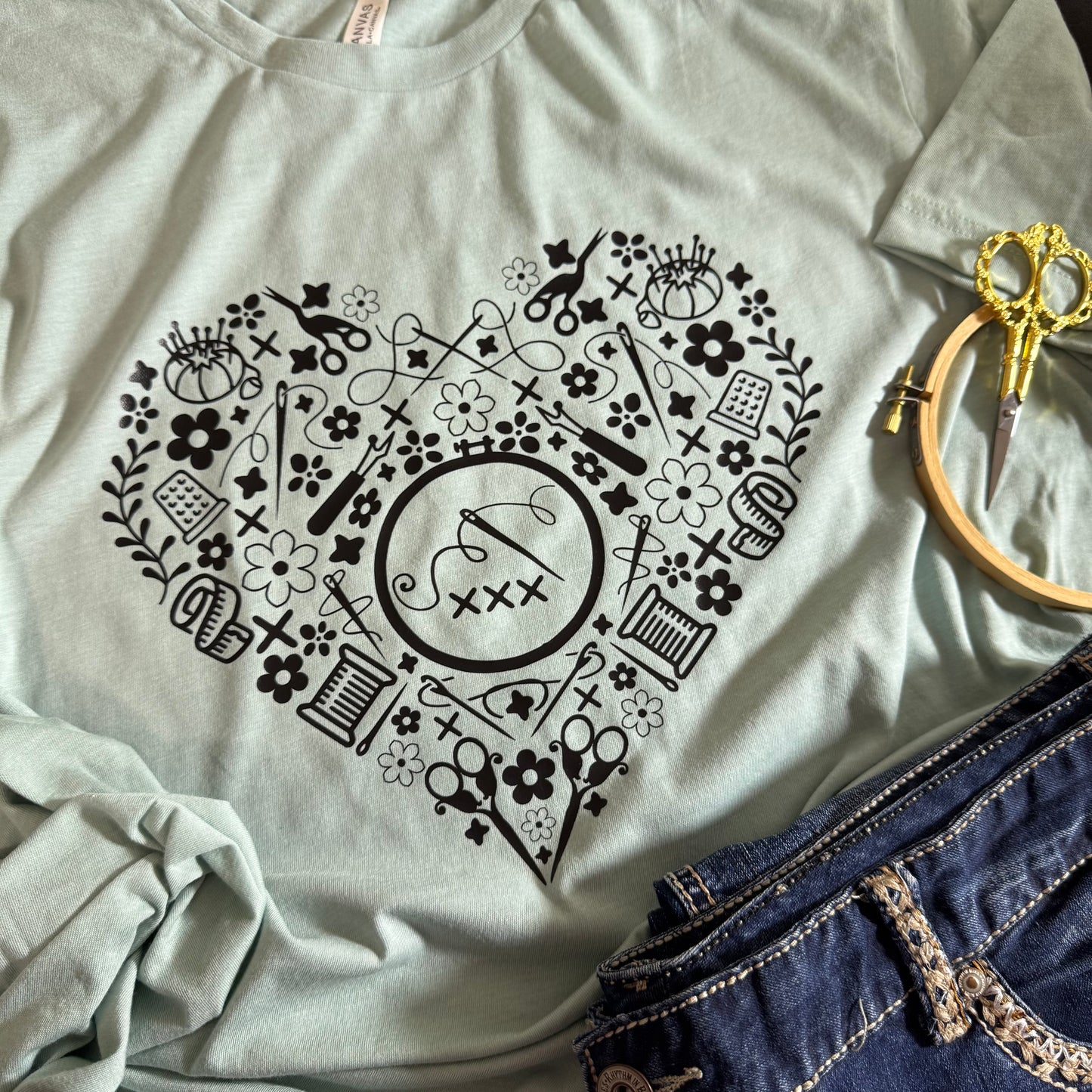 Cross Stitch Icon Heart - Bella Canvas Brand shirts