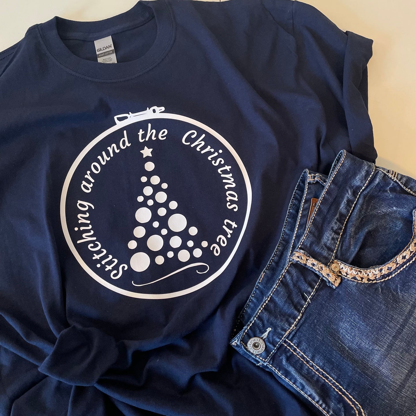 Stitching Around the Tree - Gildan Brand shirts